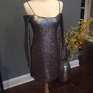 NWOT Express Metallic Sequin Cold Shoulder Dress